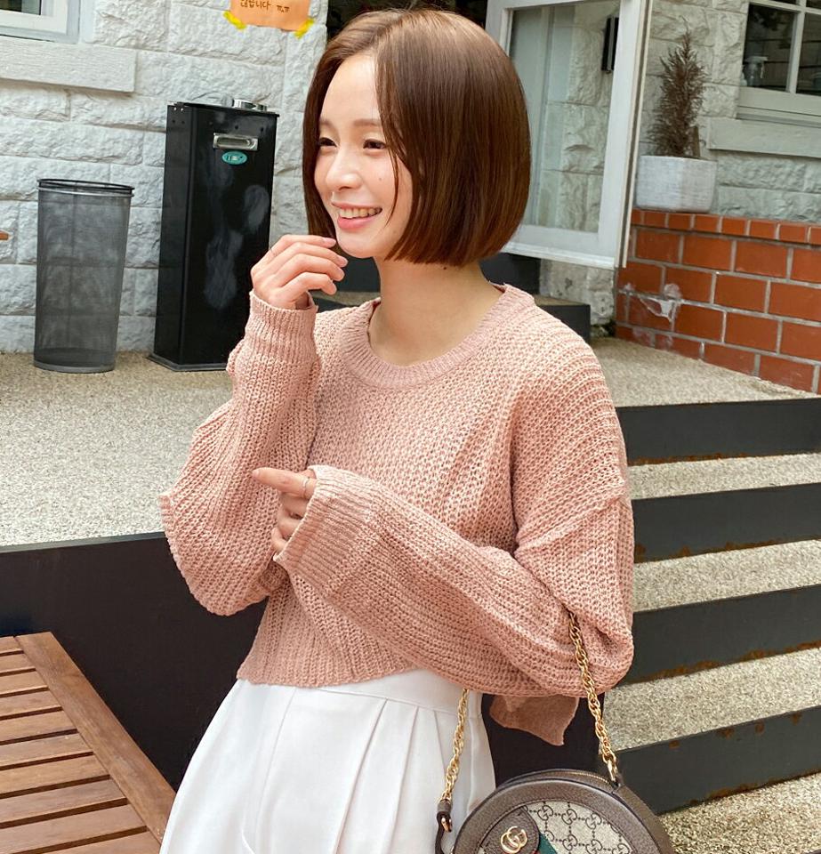 【新作10%OFF】ラウンドアンバランスヘムシアーニット・全4色・t67308 レディース 【tops】韓国ファッション トップス ニット 大人 長袖 ラウンドネック アンバランスヘム シアー スリット ドロップショルダー 無地 シンプル フェミニン カジュアル デイリー 春 秋【セール】