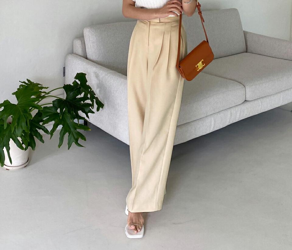 ワイドスラックス・全4色・t67289 レディース 【pt】韓国ファッション ボトムス ロング ロングパンツ スラックスパンツ ワイド ツータック ストレート 無地 ベーシック シンプル 体型カバー フェミニン オフィスカジュアル 春 秋