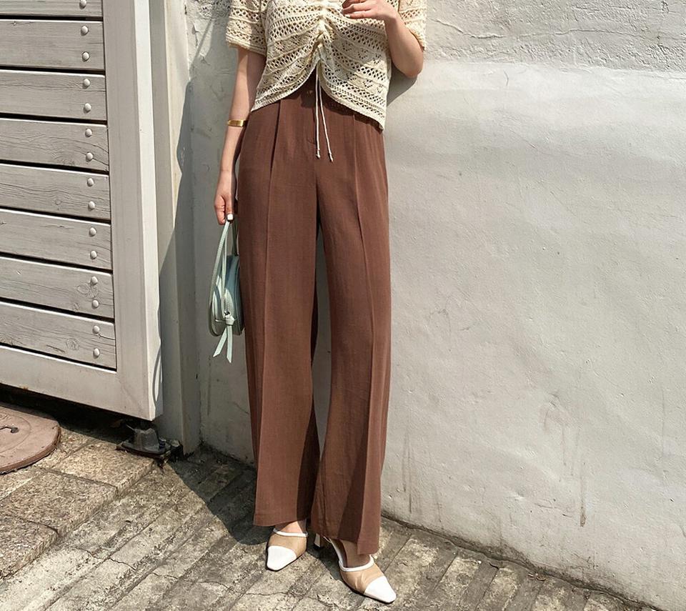 【マラソン特価】リネン混ワイドスラックス・全7色・t67296 レディース 【pt】韓国ファッション ボトムス ロング ロングパンツ スラックスパンツ スラックス リネン混 ハイウエスト ワイド カラーパンツ 無地 シンプル 体型カバー 黄色 ピンク 赤 レッド 緑 春 秋