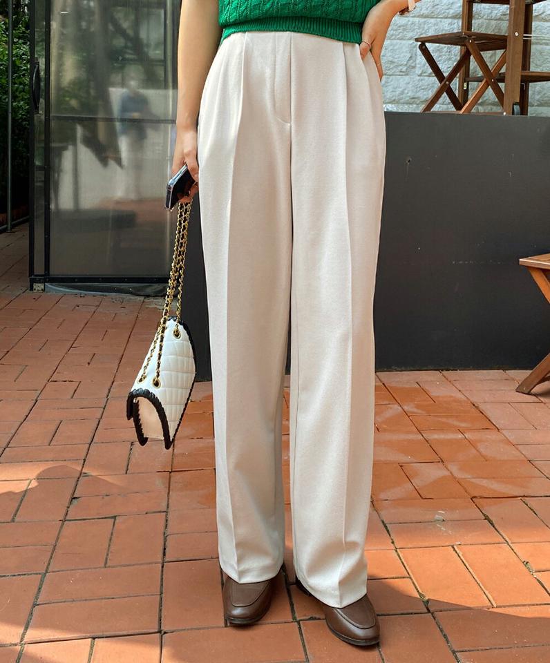 ツータックワイドスラックス・全3色・t67297 レディース 【pt】韓国ファッション ボトムス ロング ロングパンツ スラックスパンツ スラックス ツータック ワイド ストレート 無地 シンプル 体型カバー フェミニン カジュアル 春 秋