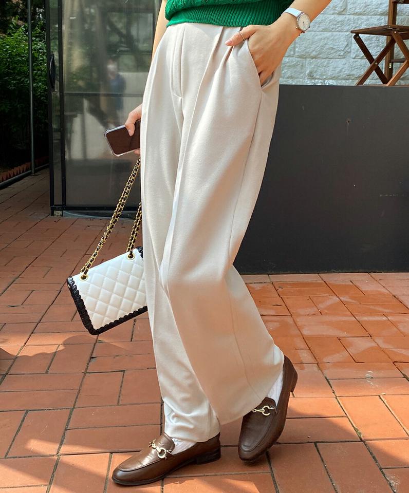 ツータックワイドスラックス・全3色・t67297 レディース 【pt】韓国ファッション ボトムス ロング ロングパンツ スラックスパンツ スラックス ツータック ワイド ストレート 無地 シンプル 体型カバー フェミニン カジュアル 春 秋