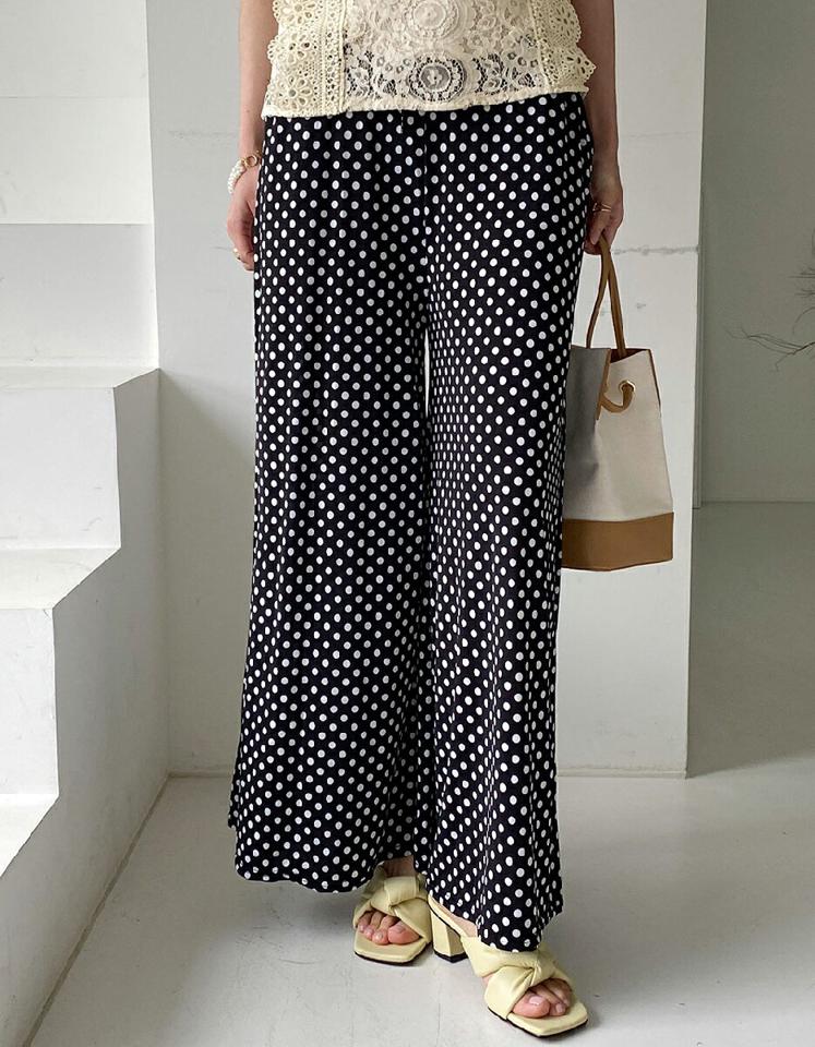 2TYPEパターンフレアパンツ・全3色・t00502 レディース 【pt】パンツ ロング丈 フレア 柄 模様 ドット 揺れ感 ウエストゴム 楽ちん ラフ ハイウエスト ストリング ゆったり 体型カバー カジュアル 春 夏 大人っぽ 韓国ファッション ハイホリHIHOLLI