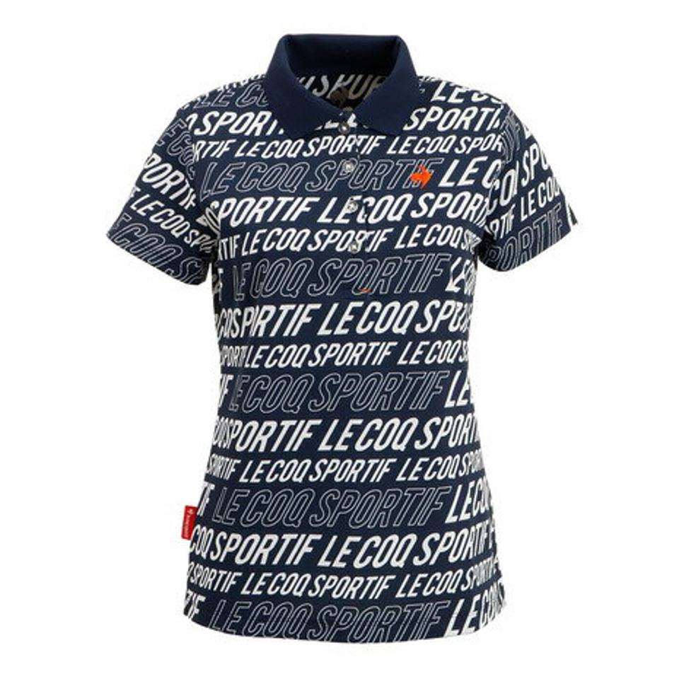 ルコック スポルティフ（Lecoq Sportif） ゴルフウェア 吸汗速乾 UVカット ロゴグラフィック総柄 半袖ポロシャツ QGWTJA05 NV00 （レディース）