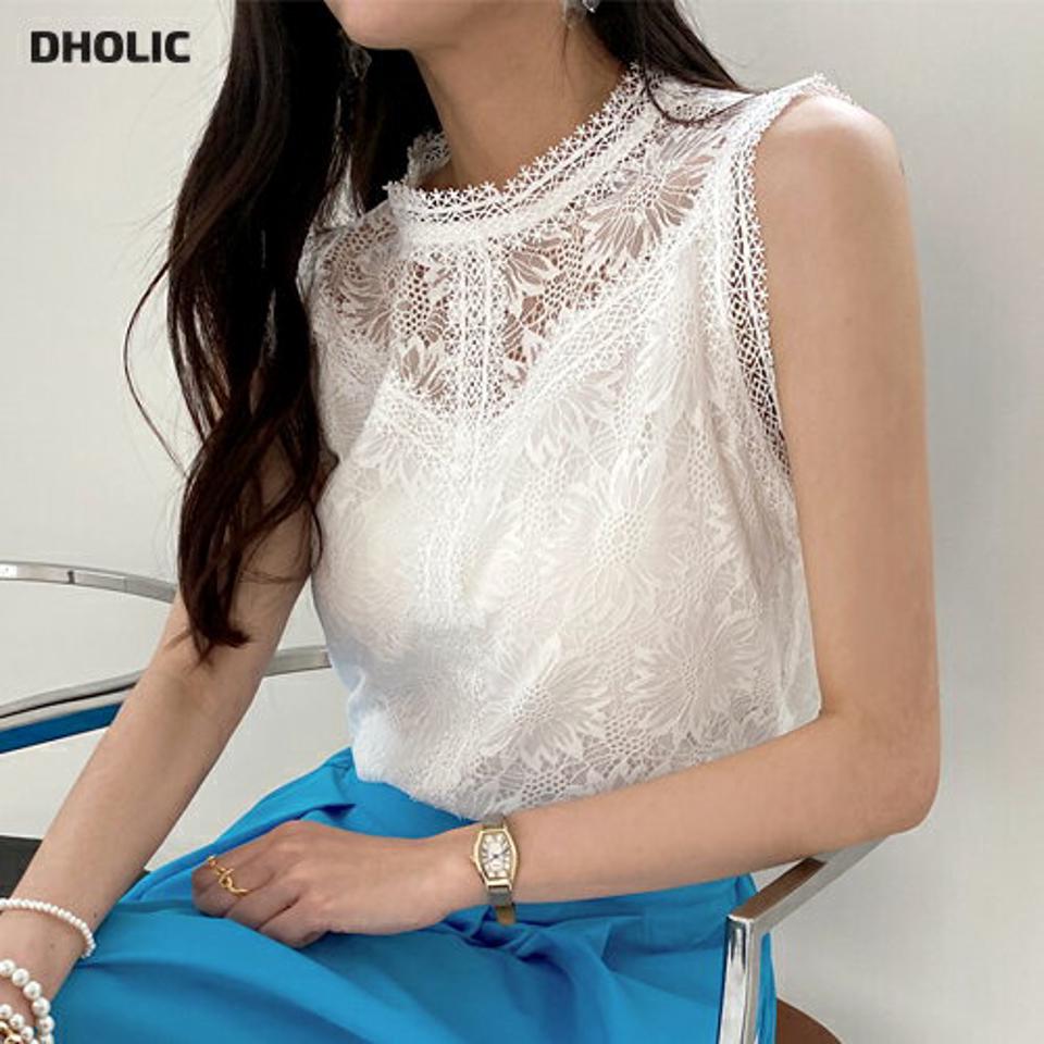 レースノースリーブ・全3色・b72031 レディース 【tops】トップス ノースリーブ スリーブレス 模様 柄 単色 レース 総レース 透け感 シアー 花柄 春 夏 上品 フェミニン きれいめ 大人っぽ 韓国ファッション ハイホリHIHOLLI