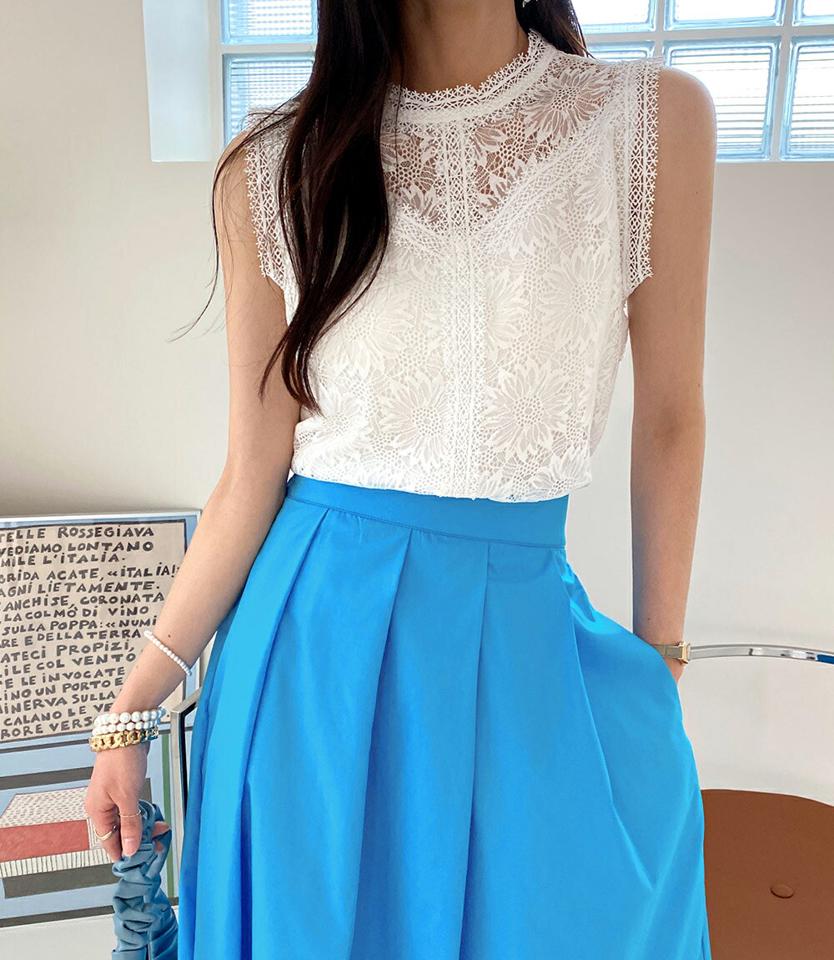 レースノースリーブ・全3色・b72031 レディース 【tops】トップス ノースリーブ スリーブレス 模様 柄 単色 レース 総レース 透け感 シアー 花柄 春 夏 上品 フェミニン きれいめ 大人っぽ 韓国ファッション ハイホリHIHOLLI