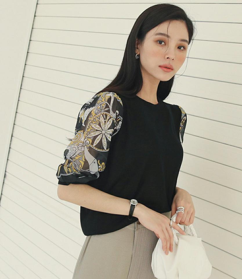【10%OFF】エスニックパターン7分袖ニット・全4色・b00287 レディース 【tops】トップス 七分丈 7分丈 7分袖 七分袖 エスニック 模様 柄 異素材 シースルー 透け感 サマーニット 春 夏 カジュアル 大人っぽ フェミニン 韓国ファッション ハイホリHIHOLLI knセール