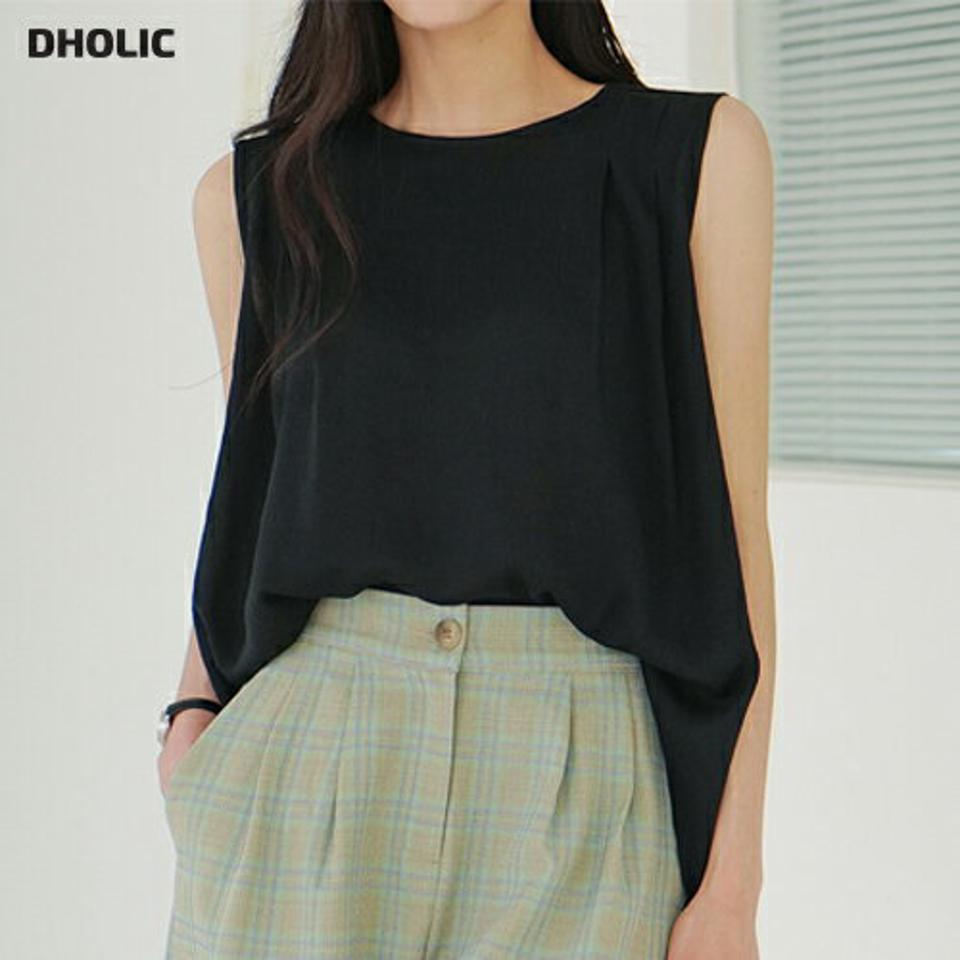 リンクルアンバランスノースリーブ・全2色・b00292 レディース 【tops】トップス ノースリーブ スリーブレス 単色 無地 シンプル ベーシック リンクル アンバランス ゆったり タック 春 夏 カジュアル 大人 お腹カバー 韓国ファッション ハイホリHIHOLLI