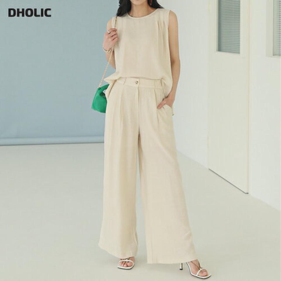 リンクルアンバランスノースリーブ&スリットタックスラックスSET・全2色・b00283 レディース 【pt】セットアップ セット ロング丈 ノースリーブ スリーブレス 単色 無地 シンプル ベーシック 春 夏 カジュアル 大人 韓国ファッション ハイホリHIHOLLI