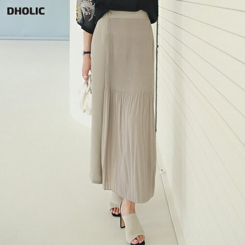 プリーツラップパンツ・全3色・b00284 レディース 【pt】パンツ ロング丈 プリーツ 単色 無地 シンプル ハイウエスト ユニーク スカラップ 揺れ感 体型カバー 楽ちん ゆったり 春 夏 カジュアル きれいめ フェミニン 韓国ファッション ハイホリHIHOLLI