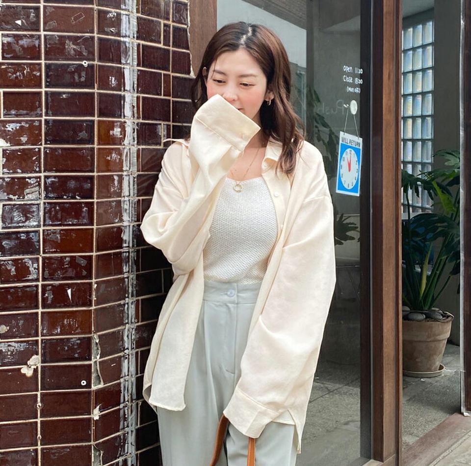 2WAYオーバーフィットシャツ・全7色・t00796 レディース 【bl】韓国ファッション トップス シャツ 長袖 カラーネック オーバーサイズ ルーズ ドロップショルダー 無地 ベーシック シンプル カジュアル フェミニン 体型カバー 春 秋