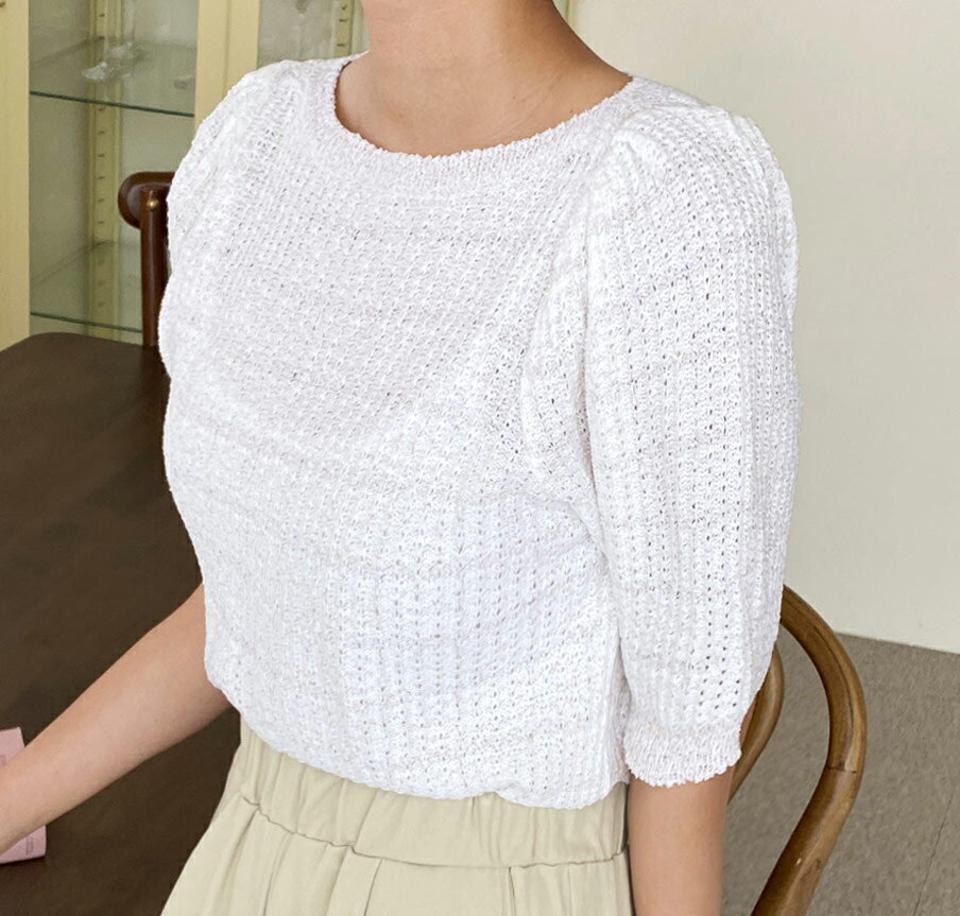 グリッターボートネックニット・全5色・t00808 レディース 【tops】韓国ファッション トップス ニット 大人 半袖 ボートネック グリッター クロップド丈 ハーフパフスリーブ ツイード調 シンプル かわいい 可愛い フェミニン カジュアル 夏 春 秋