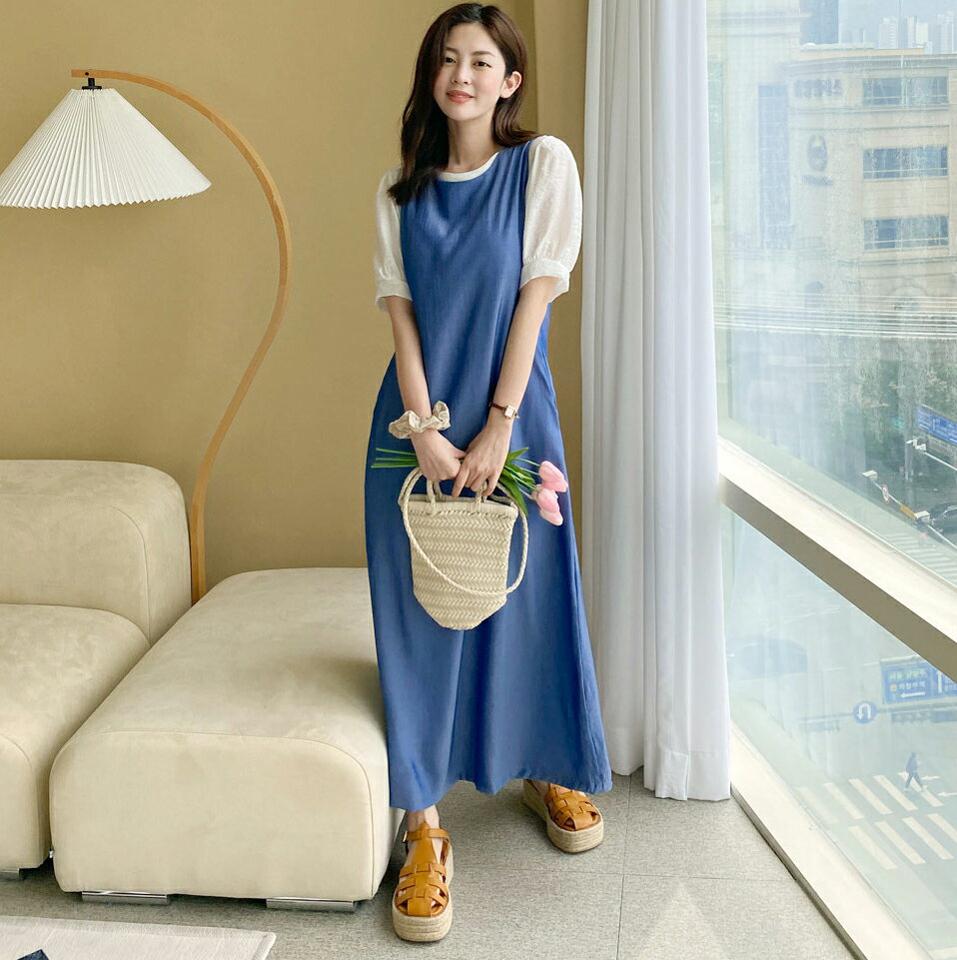 ノースリスリットワンピース・全3色・b00803 レディース 【ops】韓国ファッション ワンピース ロング ロングワンピース ノースリーブ ラウンドネック スリット ロング丈 無地 ベーシック シンプル フェミニン 夏 春 秋