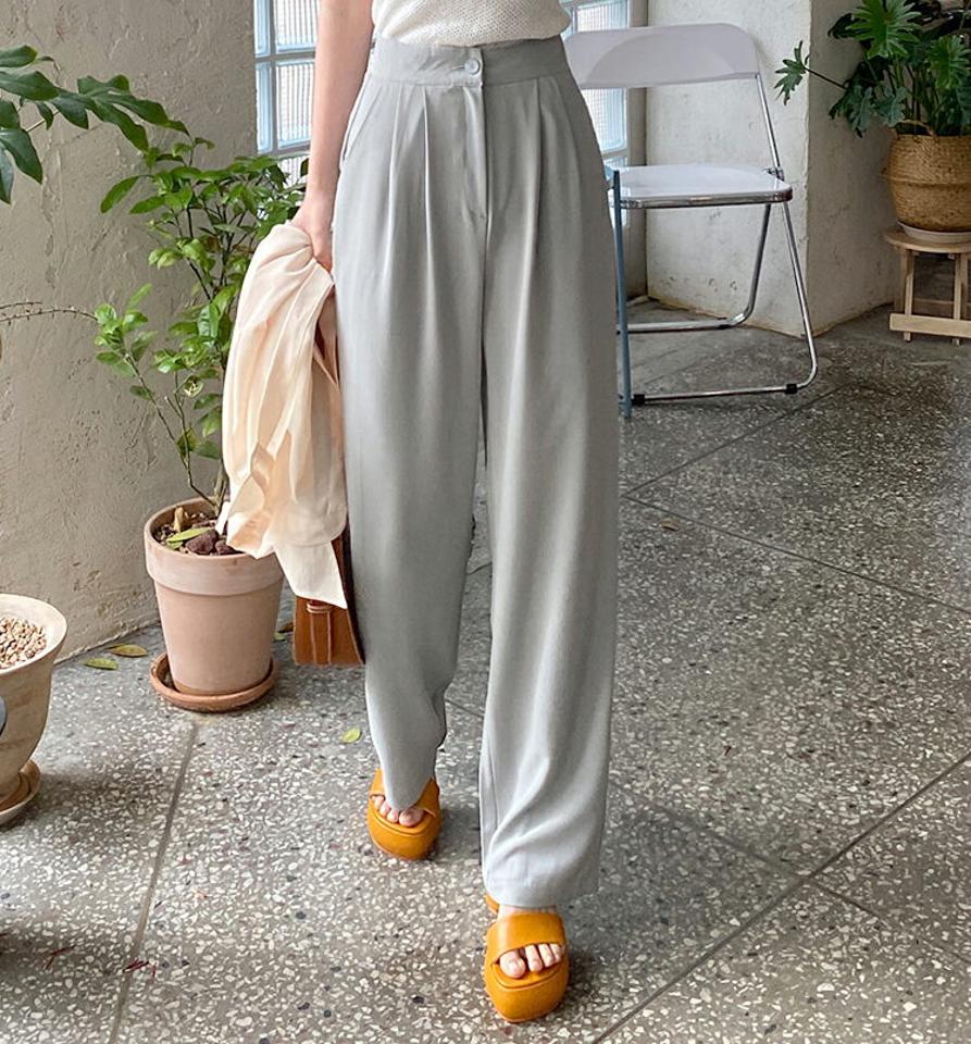 【10%OFF】ツータックワイドスラックス・全3色・t00817 レディース 【pt】韓国ファッション ボトムス ロング ロングパンツ スラックスパンツ スラックス ツータック ワイド ハイウエスト 無地 シンプル 体型カバー フェミニン カジュアル 春 秋 PTセール