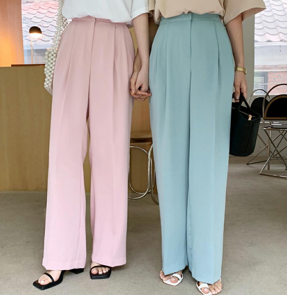 ツータックワイドスラックス・全5色・t67062 レディース 【pt】スラックス パンツ ズボン ロングパンツ ワイド 単色 無地 シンプル ベーシック オフィスカジュアル パステル 大人　きれいめ ハイウエスト カラーパンツ 春 夏 秋 韓国ファッション