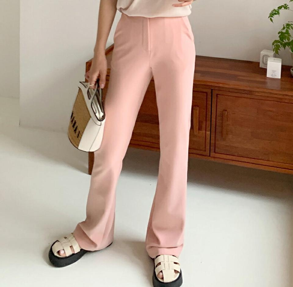 ストレッチフレアスラックス・全3色・t67063 レディース 【pt】スラックス パンツ ズボン ロングパンツ フレア ストレッチ 単色 無地 シンプル ベーシック ハイウエスト 伸縮性 大人 ママ オフィスカジュアル 通勤 春 夏 秋 韓国ファッション