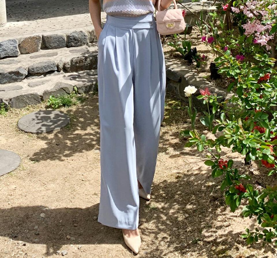 ≪人気商品再入荷≫アンバランスボタンスラックス・全4色・b66659 レディース 【pt】スラックス パンツ ズボン ロングパンツ 単色 無地 シンプル ベーシック 大人 パステル カラーパンツ ハイウエスト ストレート ダーツ 春 夏 秋 韓国ファッション