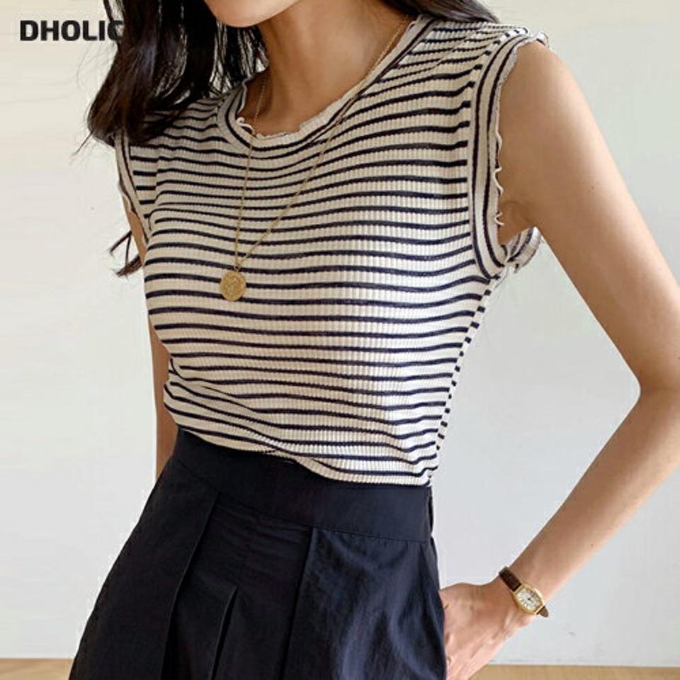 2TYPEノースリーブ・全4色・t72235 レディース 【tops】トップス ノースリーブ スリーブレス 柄 模様 ボーダー 無地 単色 シンプル リブ タイト 春 夏 爽やか フェミニン カジュアル かわいい 可愛い 韓国ファッション ハイホリHIHOLLI