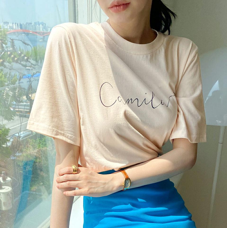 リボンレタリング半袖Tシャツ・全4色・t72236 レディース 【tops】トップス Tシャツ 半袖 レタリング ロゴ ロゴT パステル ラフ ゆったり 楽ちん ラウンドネック 筆記体 コットン 綿 春 夏 カジュアル ガーリー 韓国ファッション ハイホリHIHOLLI