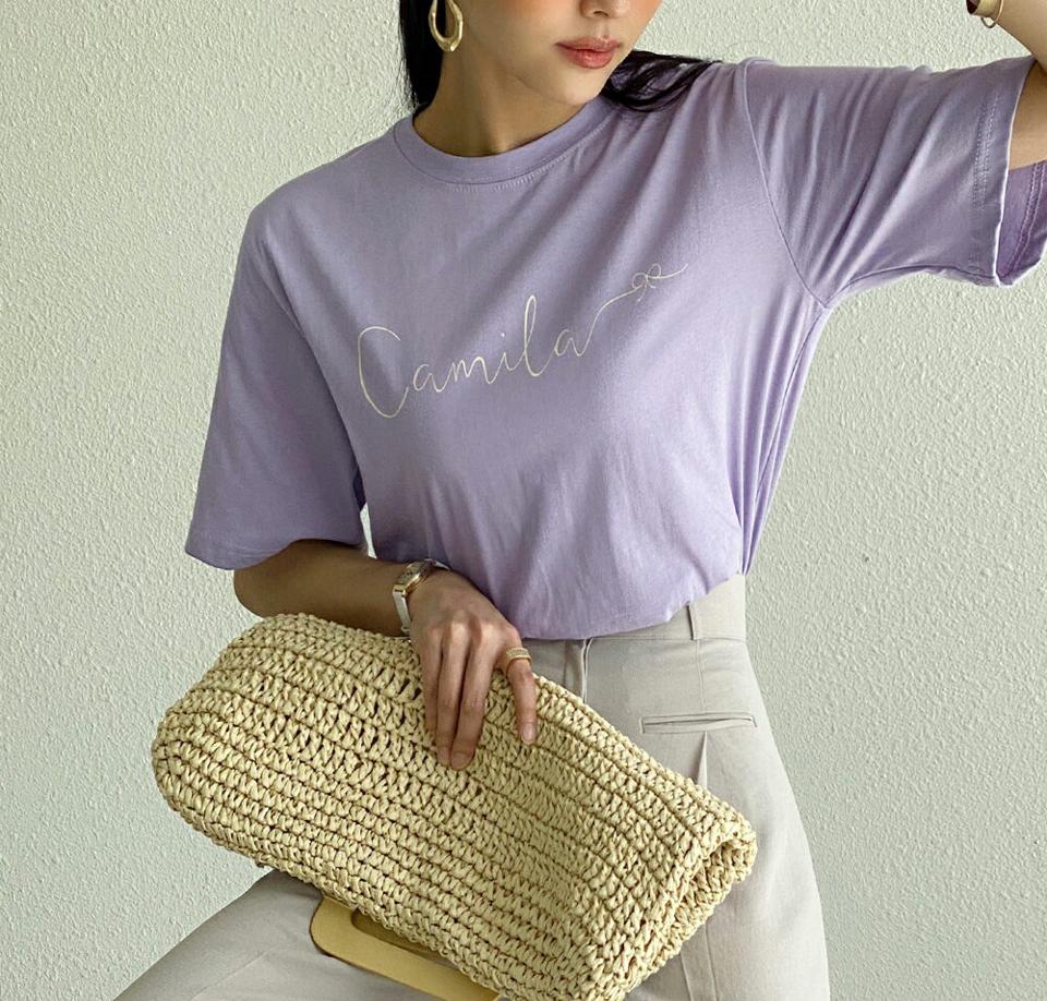 リボンレタリング半袖Tシャツ・全4色・t72236 レディース 【tops】トップス Tシャツ 半袖 レタリング ロゴ ロゴT パステル ラフ ゆったり 楽ちん ラウンドネック 筆記体 コットン 綿 春 夏 カジュアル ガーリー 韓国ファッション ハイホリHIHOLLI