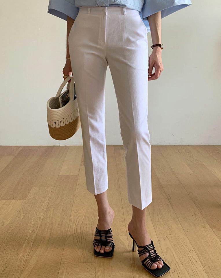 コットン混スラックス・全4色・t72262 レディース 【pt】スラックス パンツ ロング丈 単色 無地 シンプル ベーシック コットン混 オフィスカジュアル テーパード クロップド丈 ダーツ 春 夏 カジュアル 大人っぽ 韓国ファッション ハイホリHIHOLLI