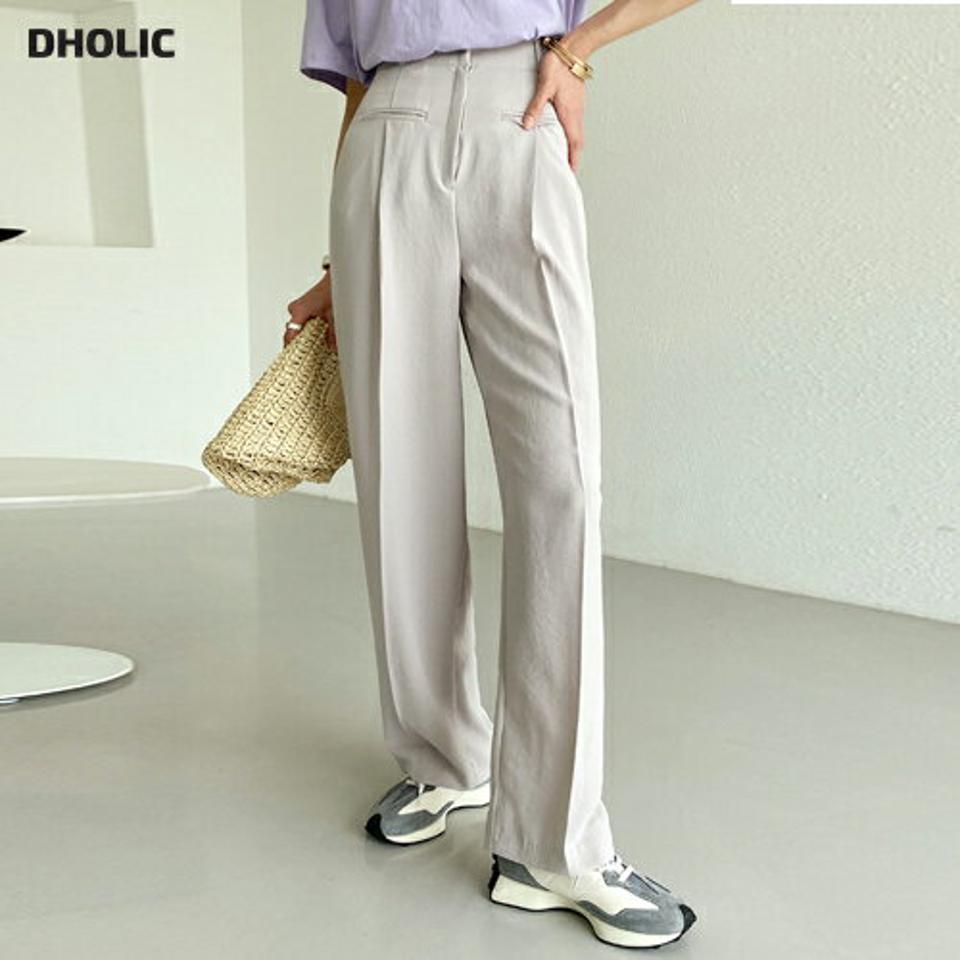 フェイクポケットワイドスラックス・全3色・t72268 レディース 【pt】パンツ ロング丈 単色 無地 シンプル ベーシック ワイド スラックス ダーツ タック ハイウエスト 脚長 春 夏 カジュアル 大人っぽ 韓国ファッション ハイホリHIHOLLI