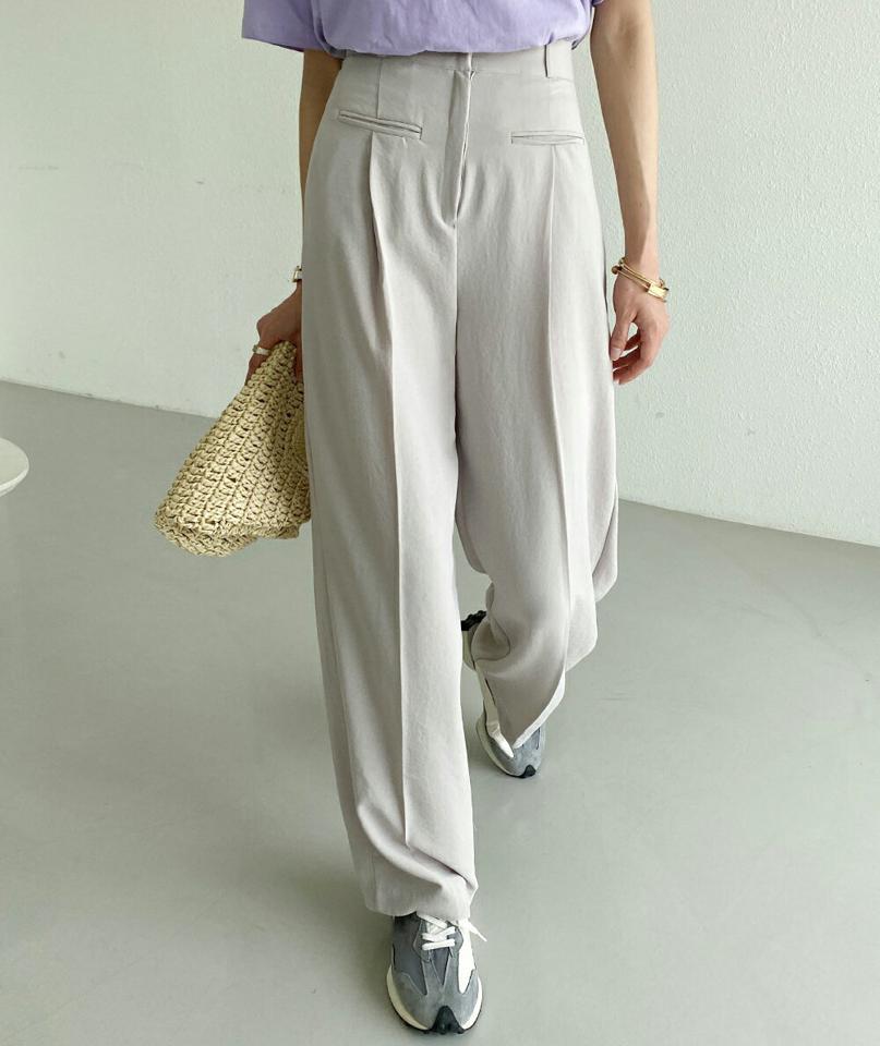 フェイクポケットワイドスラックス・全3色・t72268 レディース 【pt】パンツ ロング丈 単色 無地 シンプル ベーシック ワイド スラックス ダーツ タック ハイウエスト 脚長 春 夏 カジュアル 大人っぽ 韓国ファッション ハイホリHIHOLLI