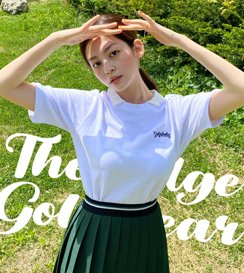 刺繍ロゴカラーTシャツ・全2色・02239 レディース 【tops】トップス Tシャツ 半袖 ロゴ 刺繍 襟コン ポロ襟 ラフ カジュアル ユニーク スカラップ 春 夏 韓国ファッション GOLFWEAR ゴルフウェア
