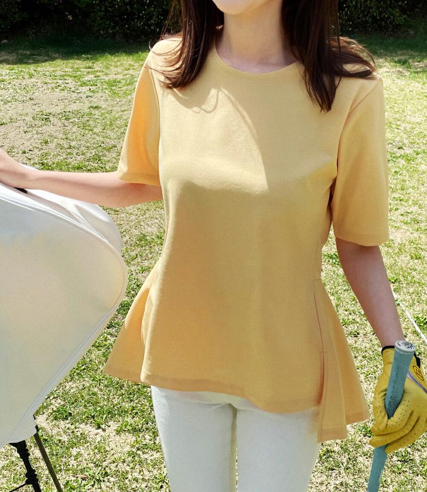バックフレアスリットTシャツ・全5色・e02236 レディース 【tops】トップス Tシャツ 半袖 バックシャン フリル バックフリル フレアトップス スリット 単色 ガーリー かわいい 可愛い 無地 シンプル 春 夏 韓国ファッション GOLFWEAR ゴルフウェア