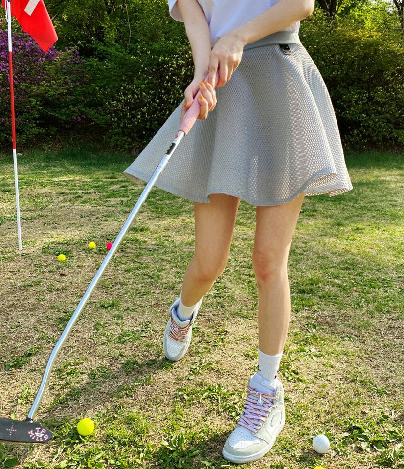 パンツ裏地メッシュスカート・全3色・b02257 レディース 【sk】スカート ミニスカート ショート丈 メッシュ 透け感 シアー シースルー スカートパンツ シンプル 単色 カジュアル ラフ ウエストゴム 春 夏 韓国ファッション GOLFWEAR ゴルフウェア