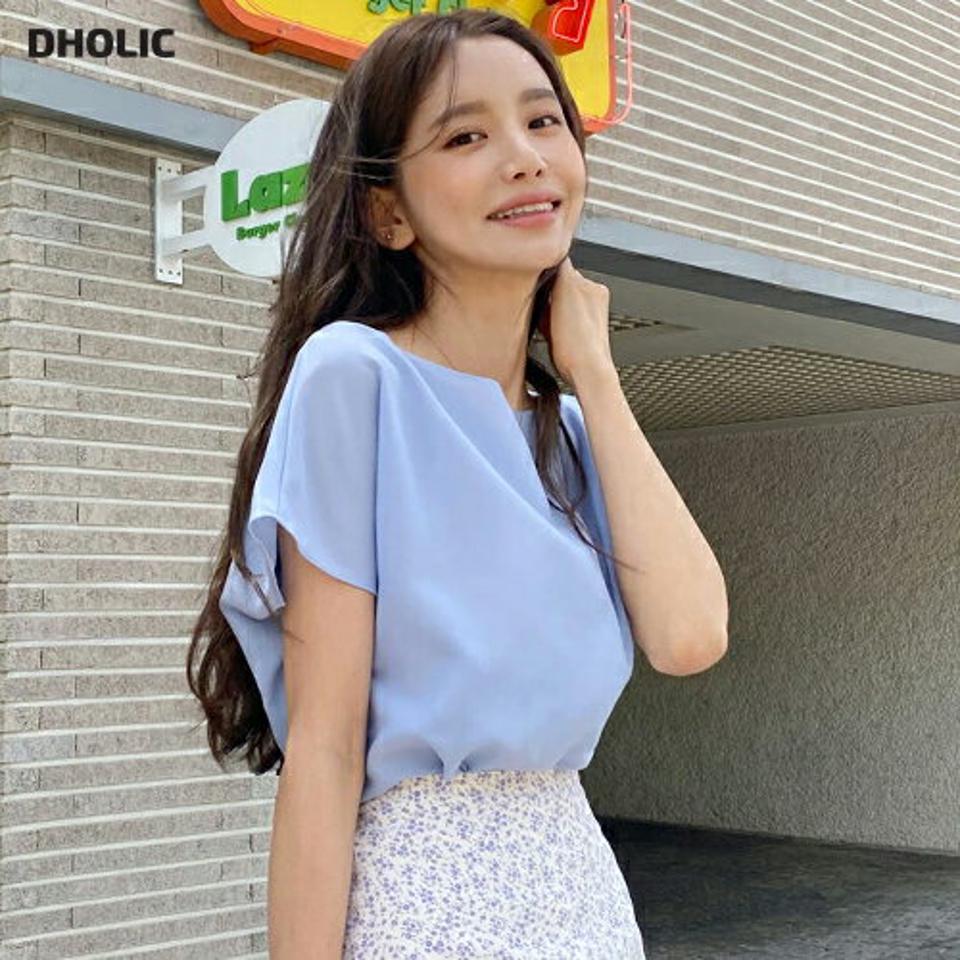 【4DAY限定SALE】ボートネック半袖ブラウス・全5色・b66642 レディース 【bl】トップス ブラウス 半袖 ボートネック 単色 無地 シンプル きれいめ 上品 大人 オフィスカジュアル 学校行事 ナチュラル パステル 水色 春 夏 韓国ファッション