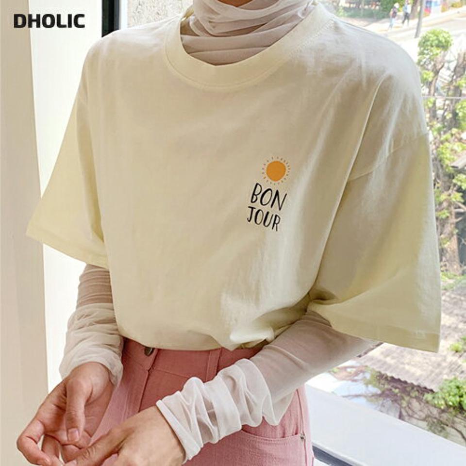 BONJOURレタリング半袖Tシャツ・全3色・b66638 レディース 【tops】トップス Tシャツ 半袖 ハーフスリーブ ラフ カジュアル ロゴ シンプル ロゴT コットン プリント 春 夏 韓国ファッション