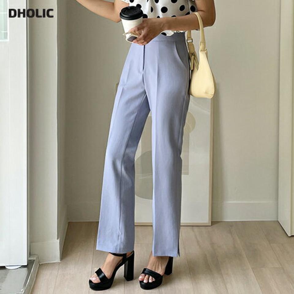 サイドスリットスラックス・全2色・t00605 レディース 【pt】スラックス パンツ ズボン ロングパンツ スリット 単色 無地 シンプル ベーシック 大人 オフィスカジュアル カラーパンツ ダーツ 水色 学校行事 春 夏 秋 韓国ファッション