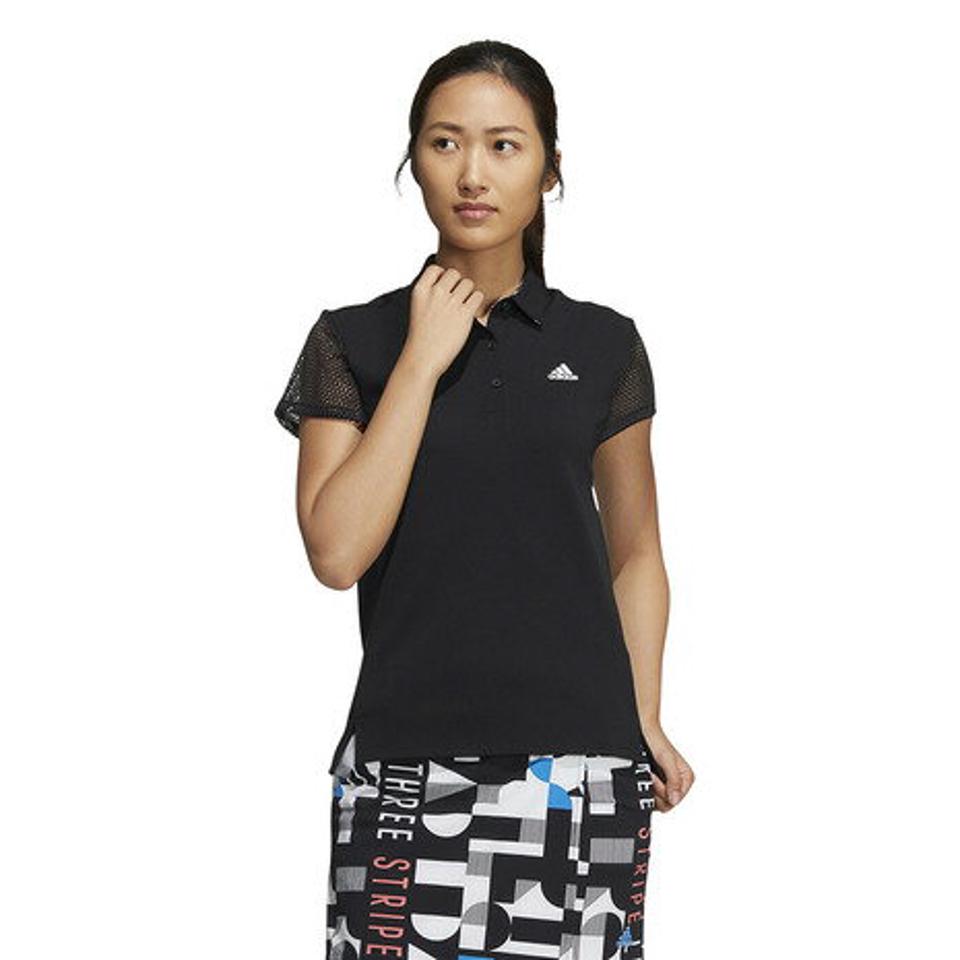 アディダス(adidas) ゴルフウェア 吸汗速乾 UVカット 高通気で涼しい♪ ワーディンググラフィック キャップスリーブ 半袖ポロシャツ P6719-HA0225BK (レディース)