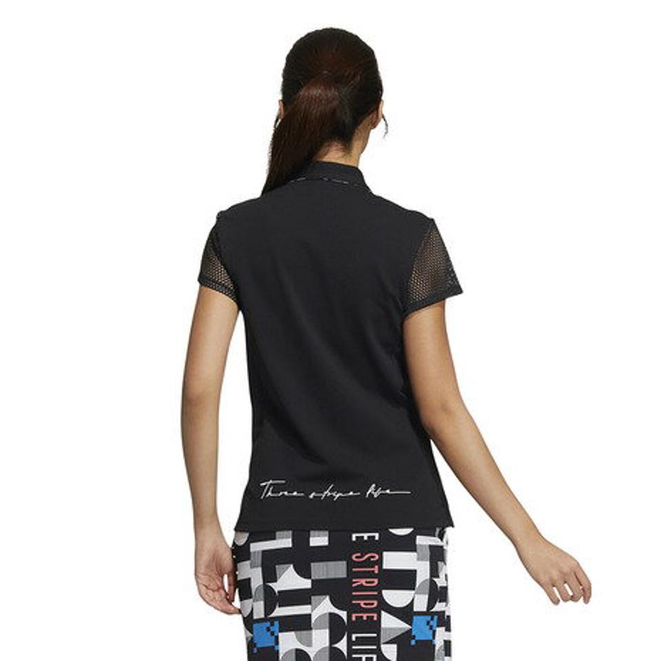 アディダス(adidas) ゴルフウェア 吸汗速乾 UVカット 高通気で涼しい♪ ワーディンググラフィック キャップスリーブ 半袖ポロシャツ P6719-HA0225BK (レディース)