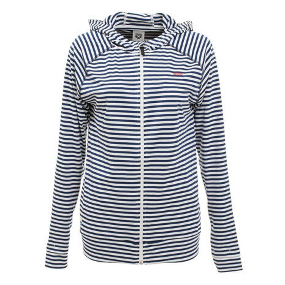 アリーナ（ARENA） T-body パーカー ラッシュガード ネイビー 紺 ボーダー ASN-0404W NVY 水陸両用 撥水 UVカット 紫外線対策 吸汗 速乾 普段着 （レディース）