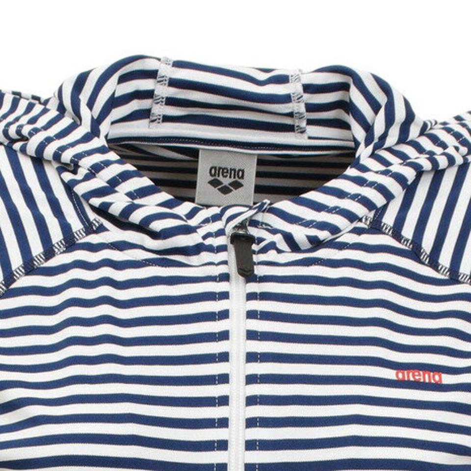 アリーナ（ARENA） T-body パーカー ラッシュガード ネイビー 紺 ボーダー ASN-0404W NVY 水陸両用 撥水 UVカット 紫外線対策 吸汗 速乾 普段着 （レディース）