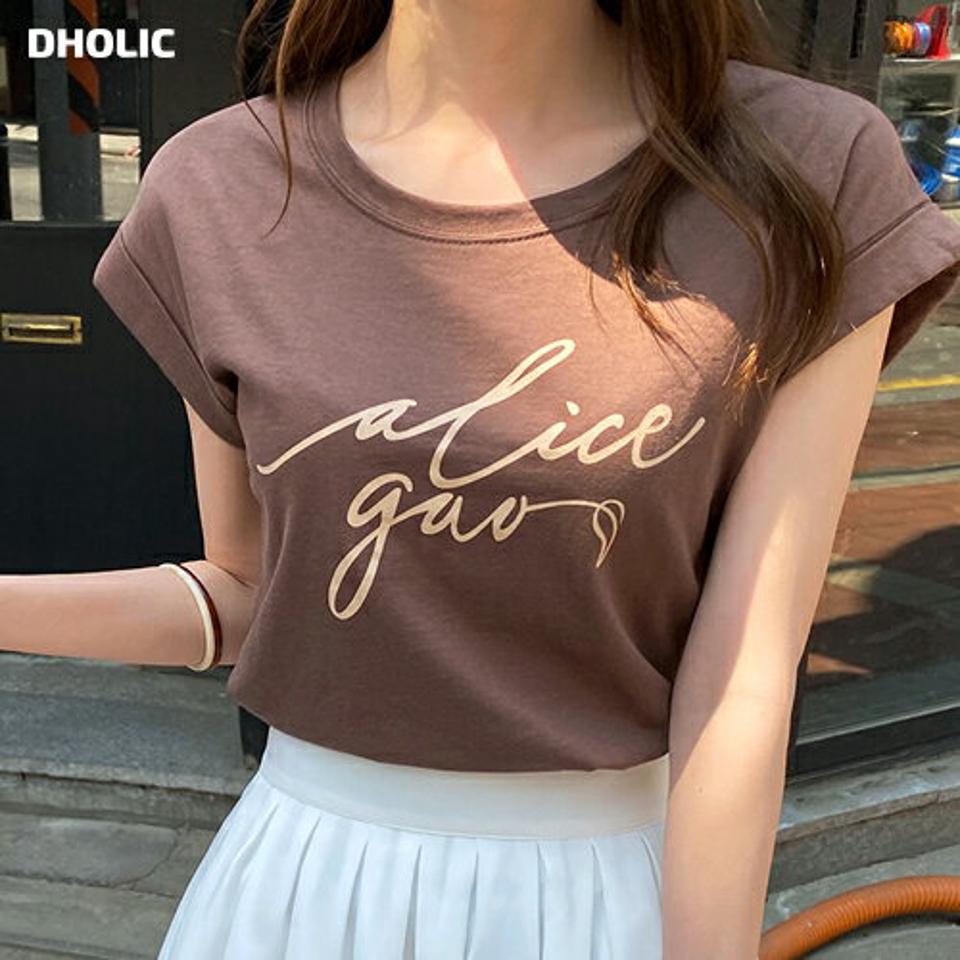 ロールアップスリーブレタリングTシャツ・全4色・b72068 レディース 【tops】トップス Tシャツ レタリング ロゴ ロゴT ロールアップ 柄 模様 筆記体 春 夏 カジュアル ラフ 楽ちん かわいい 可愛い 二の腕カバー 韓国ファッション ハイホリHIHOLLI