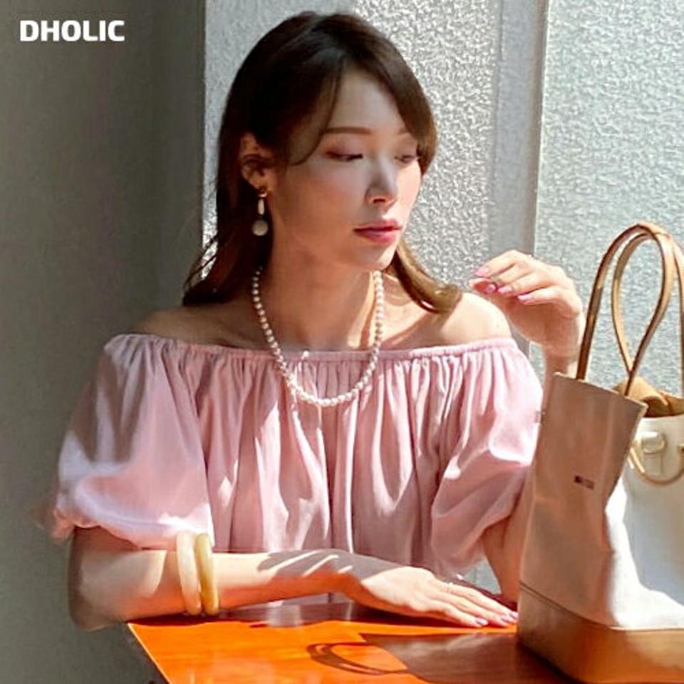 2WAYバルーンブラウス・全4色・t72079 レディース 【bl】ブラウス トップス 半袖 2WAY オフショル オフショルダー 単色 無地 シンプル パステル デコルテ 肌見せ 春 夏 フェミニン セクシー 大人 二の腕カバー 韓国ファッション ハイホリHIHOLLI