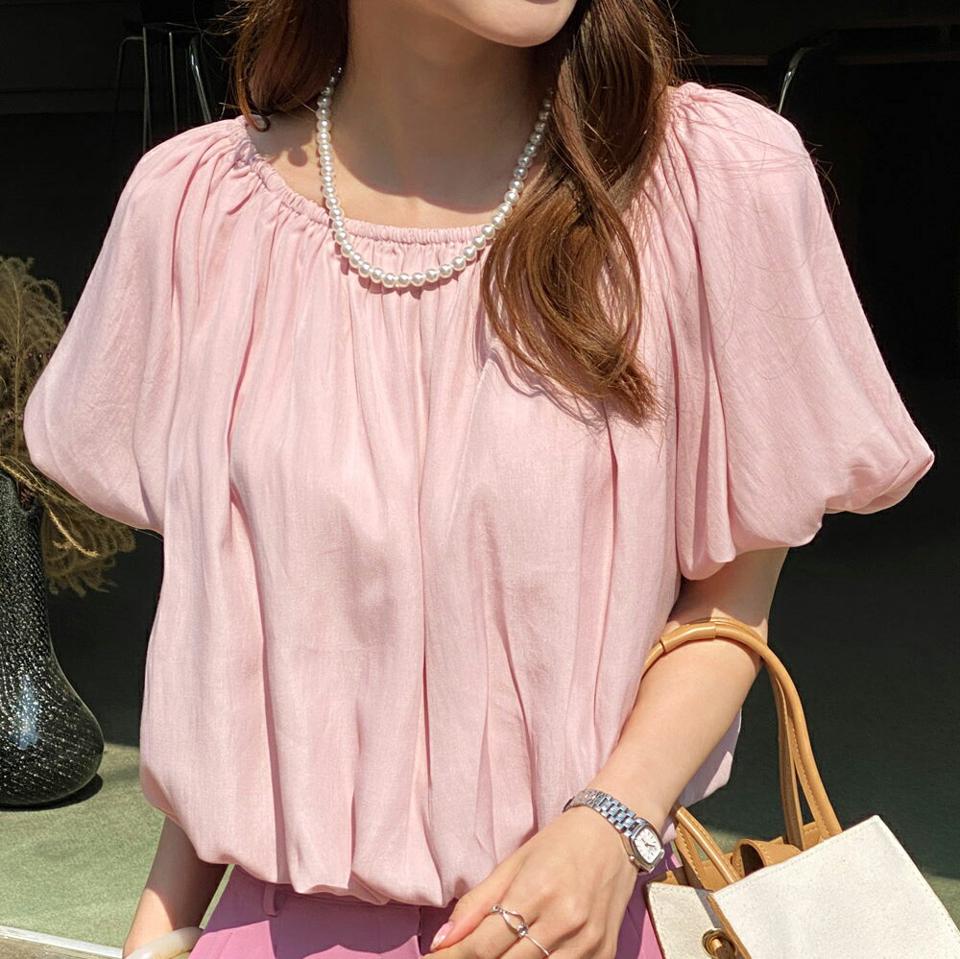 2WAYバルーンブラウス・全4色・t72079 レディース 【bl】ブラウス トップス 半袖 2WAY オフショル オフショルダー 単色 無地 シンプル パステル デコルテ 肌見せ 春 夏 フェミニン セクシー 大人 二の腕カバー 韓国ファッション ハイホリHIHOLLI