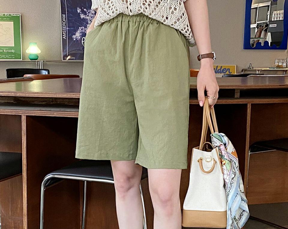 リネン混イージーハーフパンツ・全4色・b72089 レディース 【pt】パンツ ショート丈 ハーフ丈 ハーフパンツ ショーパン 単色 無地 シンプル リネン混 ハイウエスト ワイド 春 夏 カジュアル 楽ちん ラフ 韓国ファッション ハイホリHIHOLLI