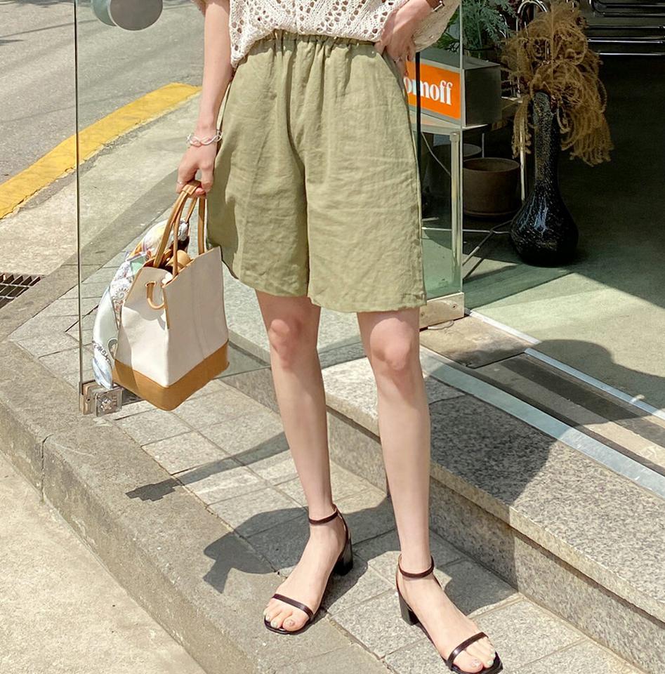 リネン混イージーハーフパンツ・全4色・b72089 レディース 【pt】パンツ ショート丈 ハーフ丈 ハーフパンツ ショーパン 単色 無地 シンプル リネン混 ハイウエスト ワイド 春 夏 カジュアル 楽ちん ラフ 韓国ファッション ハイホリHIHOLLI