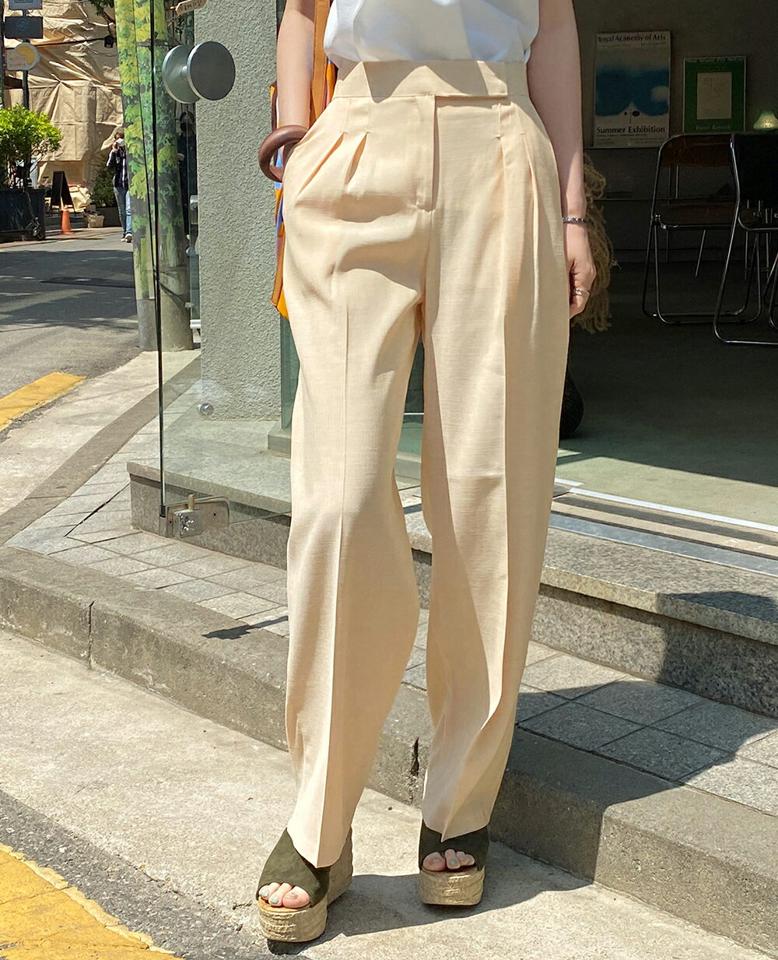 バックゴムツータックスラックス・全4色・t72090 レディース 【pt】パンツ スラックス ロング丈 単色 無地 シンプル カラーパンツ パステル タック レーヨン混 ワイド 春 夏 秋 フェミニン 大人っぽ きれいめ 韓国ファッション ハイホリHIHOLLI