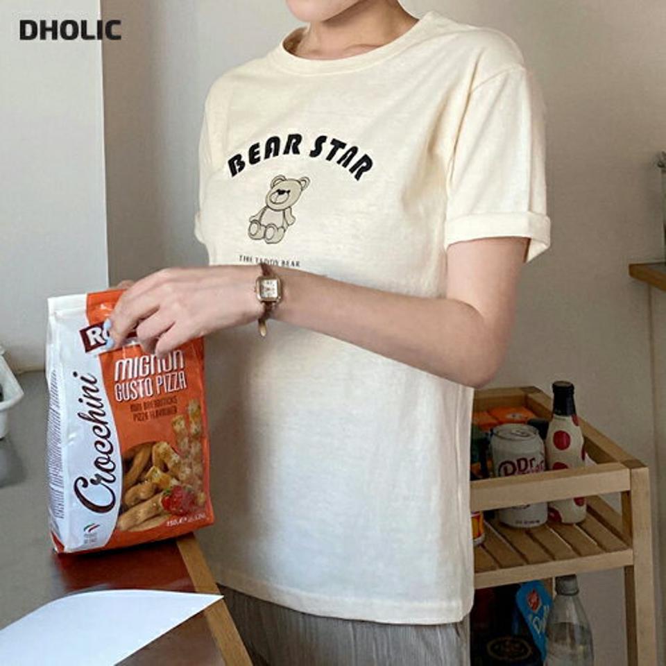 ベアレタリングTシャツ・全4色・t00866 レディース 【tops】トップス Tシャツ 半袖 ロゴ レタリング カジュアル クマ くま かわいい 可愛い ラフ ラウンドネック プリント アンバランス 春 夏 韓国ファッション