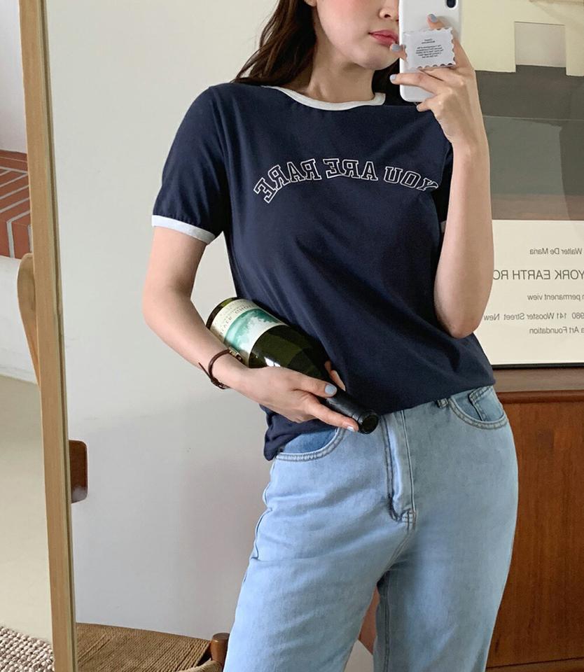 配色レタリングTシャツ・全4色・t00865 レディース 【tops】トップス Tシャツ 半袖 ロゴ レタリング ロゴT カジュアル ラフ ラウンドネック リンガーtシャツ y2k 春 夏 韓国ファッション