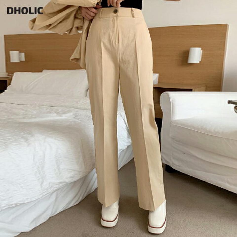 コットンストレートスラックス・全3色・t00883 レディース 【pt】スラックス パンツ ズボン 単色 無地 シンプル ベーシック ストレート コットン 綿 カジュアル ベルトループ 大人 黄色 春 夏 秋 韓国ファッション