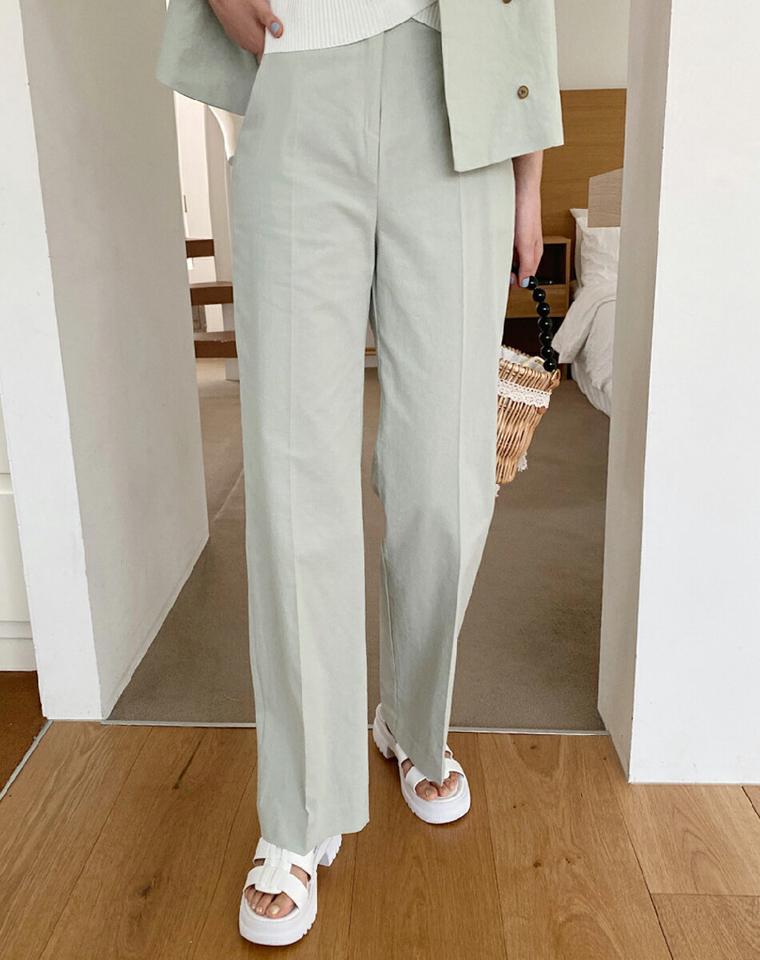 コットンストレートスラックス・全3色・t00883 レディース 【pt】スラックス パンツ ズボン 単色 無地 シンプル ベーシック ストレート コットン 綿 カジュアル ベルトループ 大人 黄色 春 夏 秋 韓国ファッション