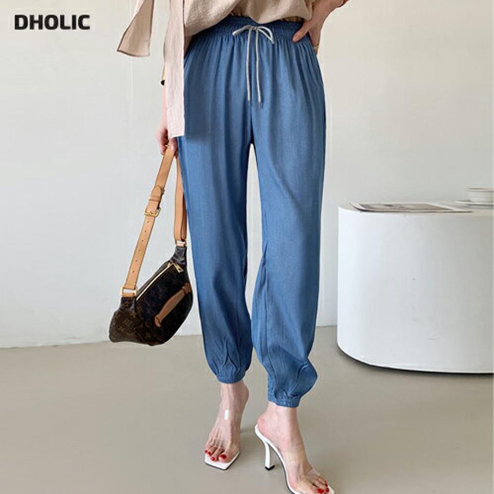 デニムジョガーパンツ・全4色・t72314 レディース 【pt】パンツ ズボン ロング丈 スウェット ジョガーパンツ 単色 デニム シンプル ベーシック 楽ちん ラフ ハイウエスト 紐 ひも 春 夏 カジュアル カラーパンツ 韓国ファッション ハイホリHIHOLLI