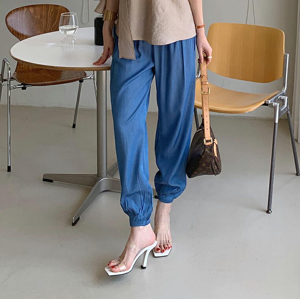 デニムジョガーパンツ・全4色・t72314 レディース 【pt】パンツ ズボン ロング丈 スウェット ジョガーパンツ 単色 デニム シンプル ベーシック 楽ちん ラフ ハイウエスト 紐 ひも 春 夏 カジュアル カラーパンツ 韓国ファッション ハイホリHIHOLLI