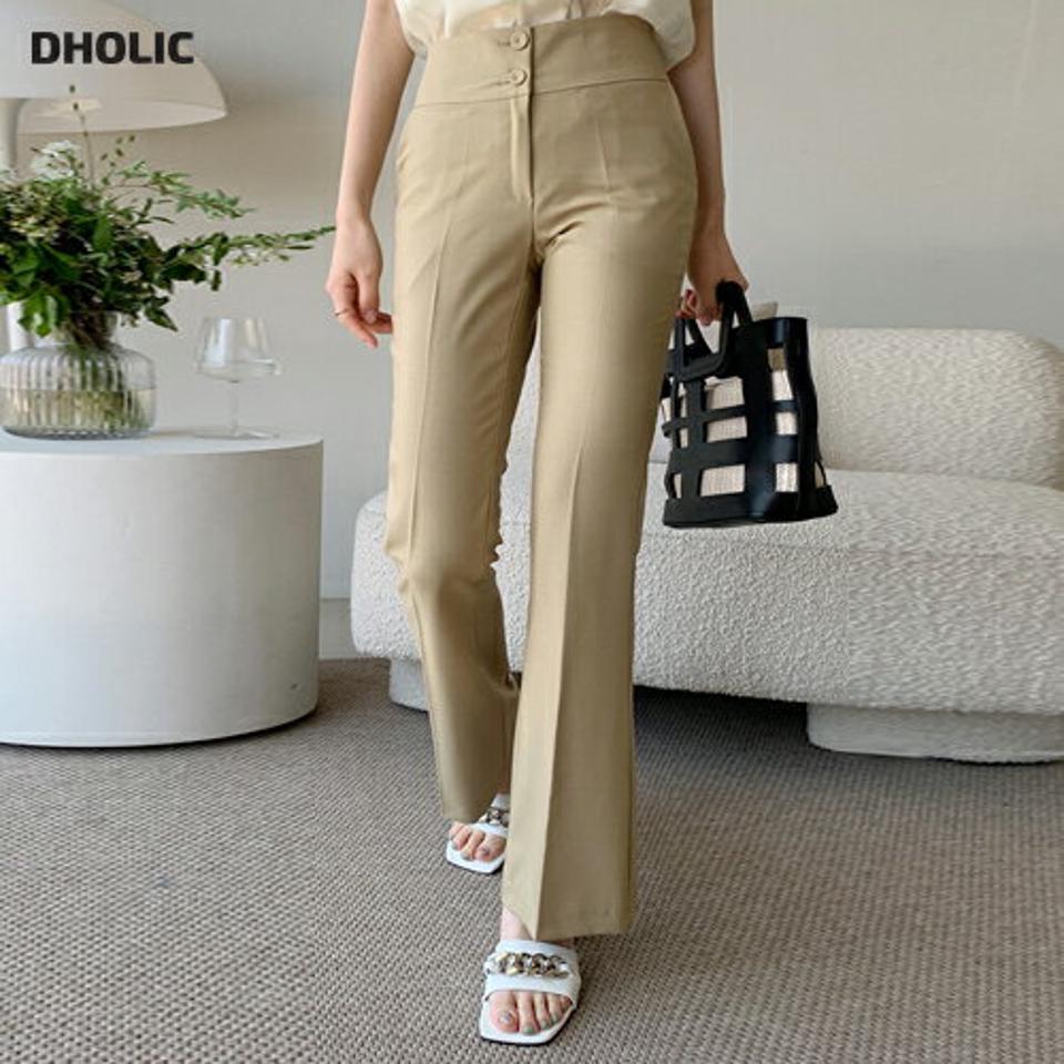 2ボタンフレアスラックス・全3色・t72313 レディース 【pt】スラックス ロング丈 フレア 単色 無地 シンプル ボタン パンツ 美脚 オフィスカジュアル スリム 春 夏 フェミニン パステル きれいめ 大人っぽ 韓国ファッション ハイホリHIHOLLI