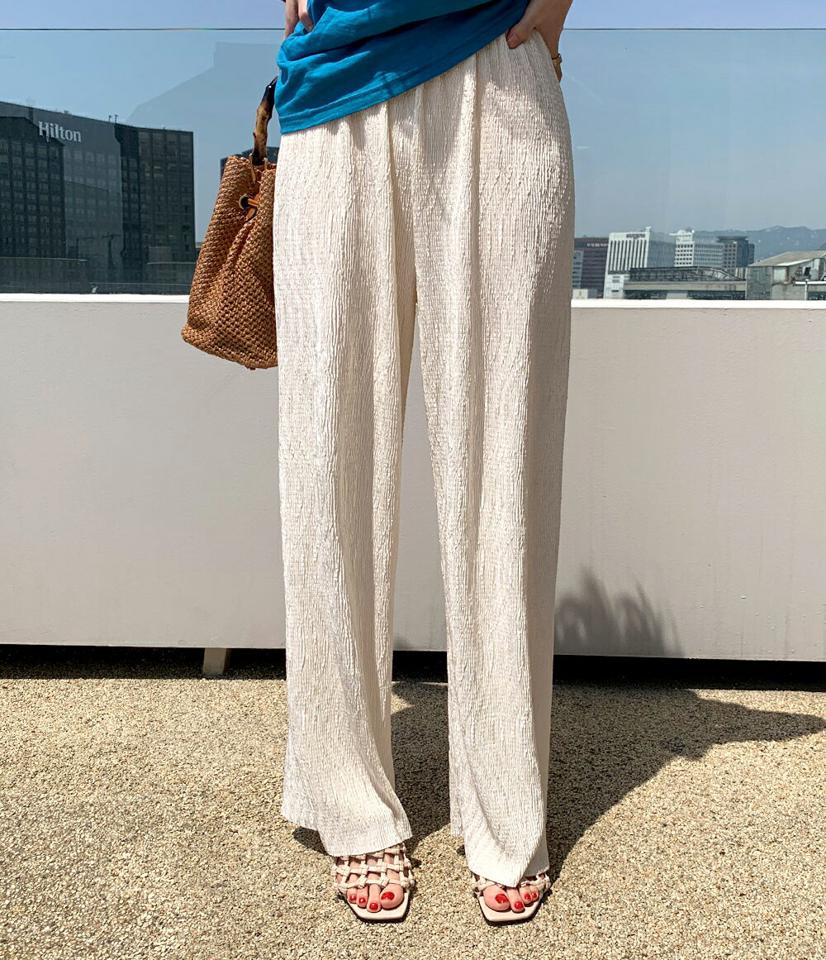 ウエストゴムリンクルワイドパンツ・全3色・b72324 レディース 【pt】パンツ ロング丈 単色 無地 シンプル ベーシック パステル 楽ちん ウエストゴム 体型カバー ラフ リンクル ワイド 春 夏 カジュアル 大人っぽ 韓国ファッション ハイホリHIHOLLI